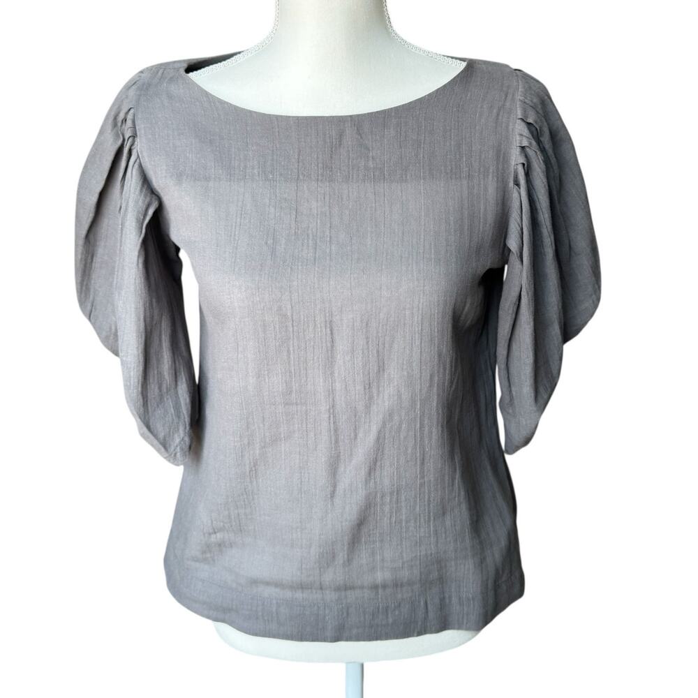 VILA Gray Lizzie Puffy Balloon Sleeves Top Womens S Lightweight Natural Fiber